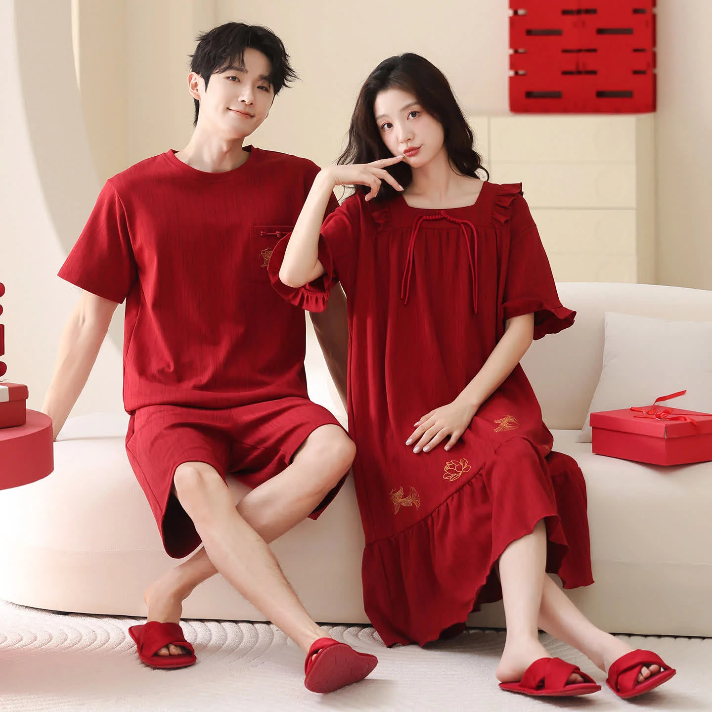 Trusted Ownkoti Red Couple Pure Cotton Pajama Set Organic