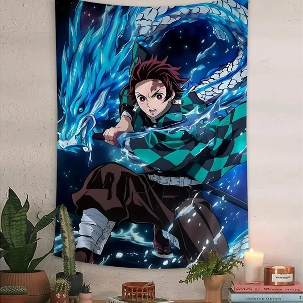 Exceptional Tanjiro amp Blue Dragon Wall Tapestry Prestigious