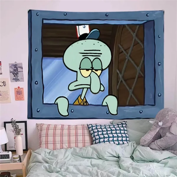 Convenient Squidward Wall Hanging Tapestry Relaxed