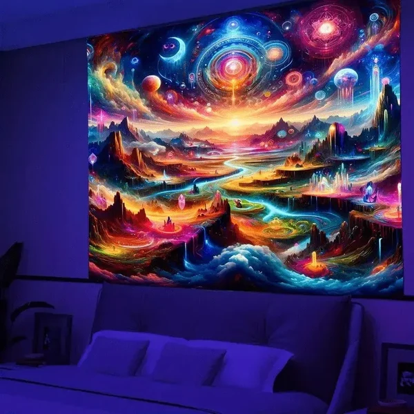 Specialty Neon Crystal Mountains Tapestry World-Class