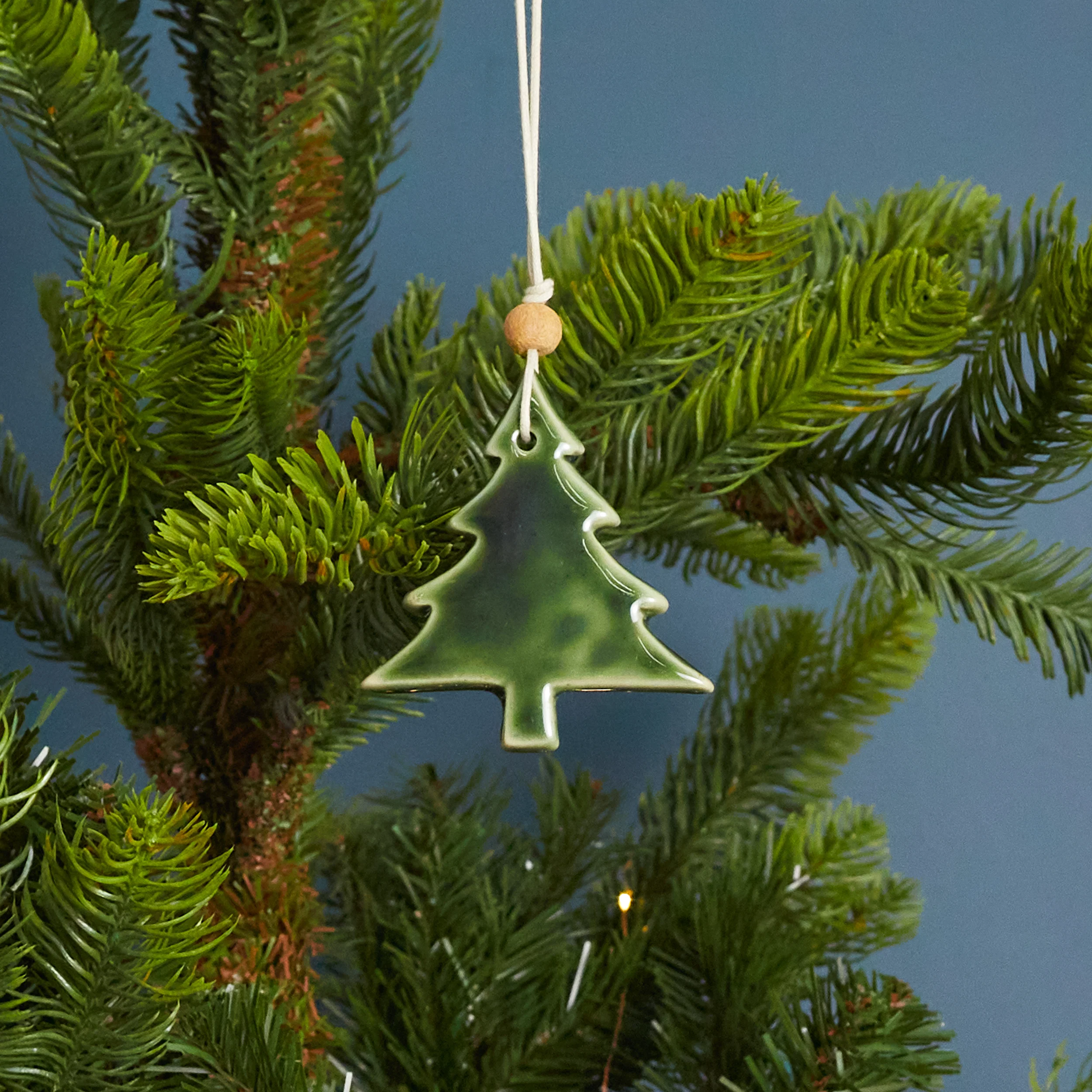 Pure Green Metallic Stoneware Tree Ornament Sustainable