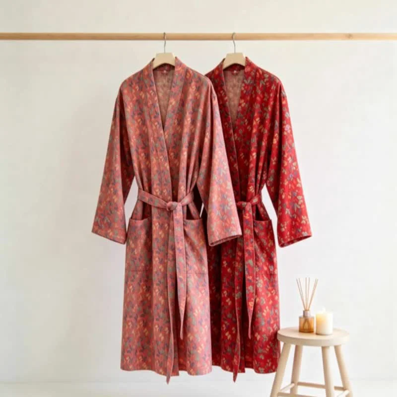 Solid Ownkoti Butterfly Jacquard Cotton Gauze Kimono Robe Exceptional