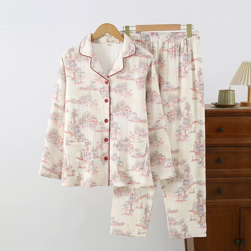 Premium Ownkoti Oriental Artistic Tree Cotton Gauze Loungewear Traditional