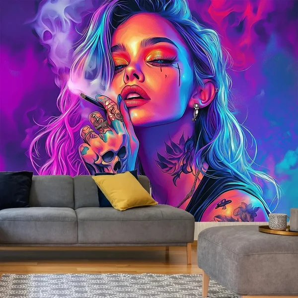 Clean Vibrant Skull Woman Tapestry Consistent