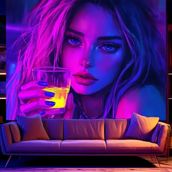 Detailed Neon Drinking Girl Wall Hanging Superior