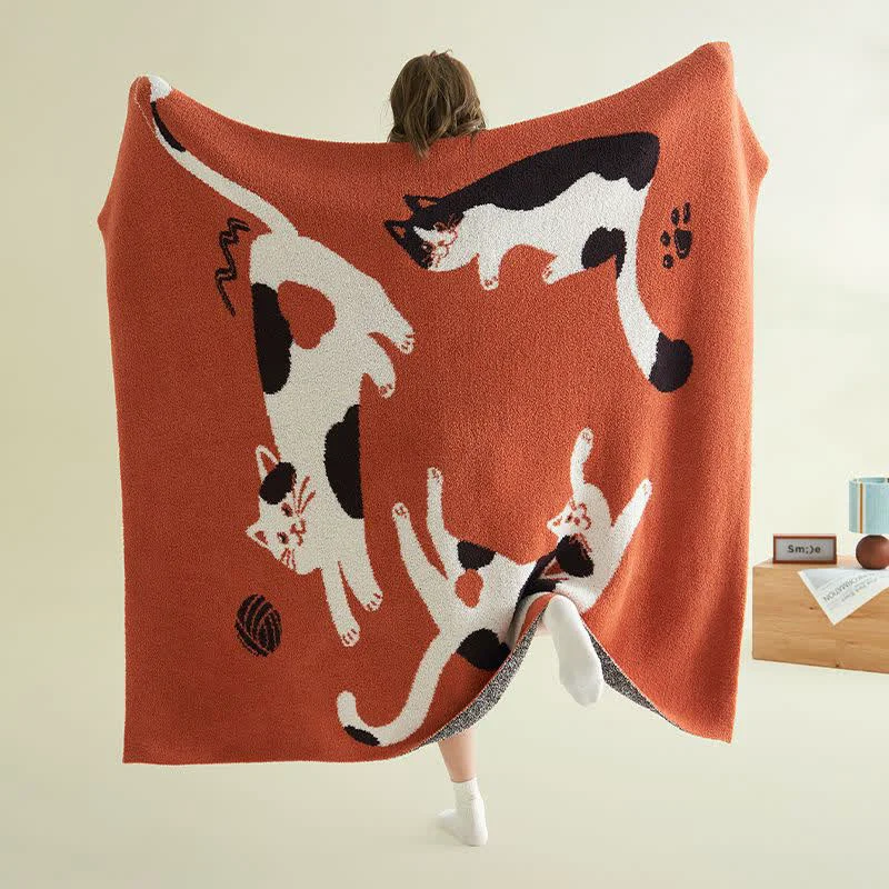 Unique Ownkoti Playful Cats Knit Fleece Throw Blanket Green
