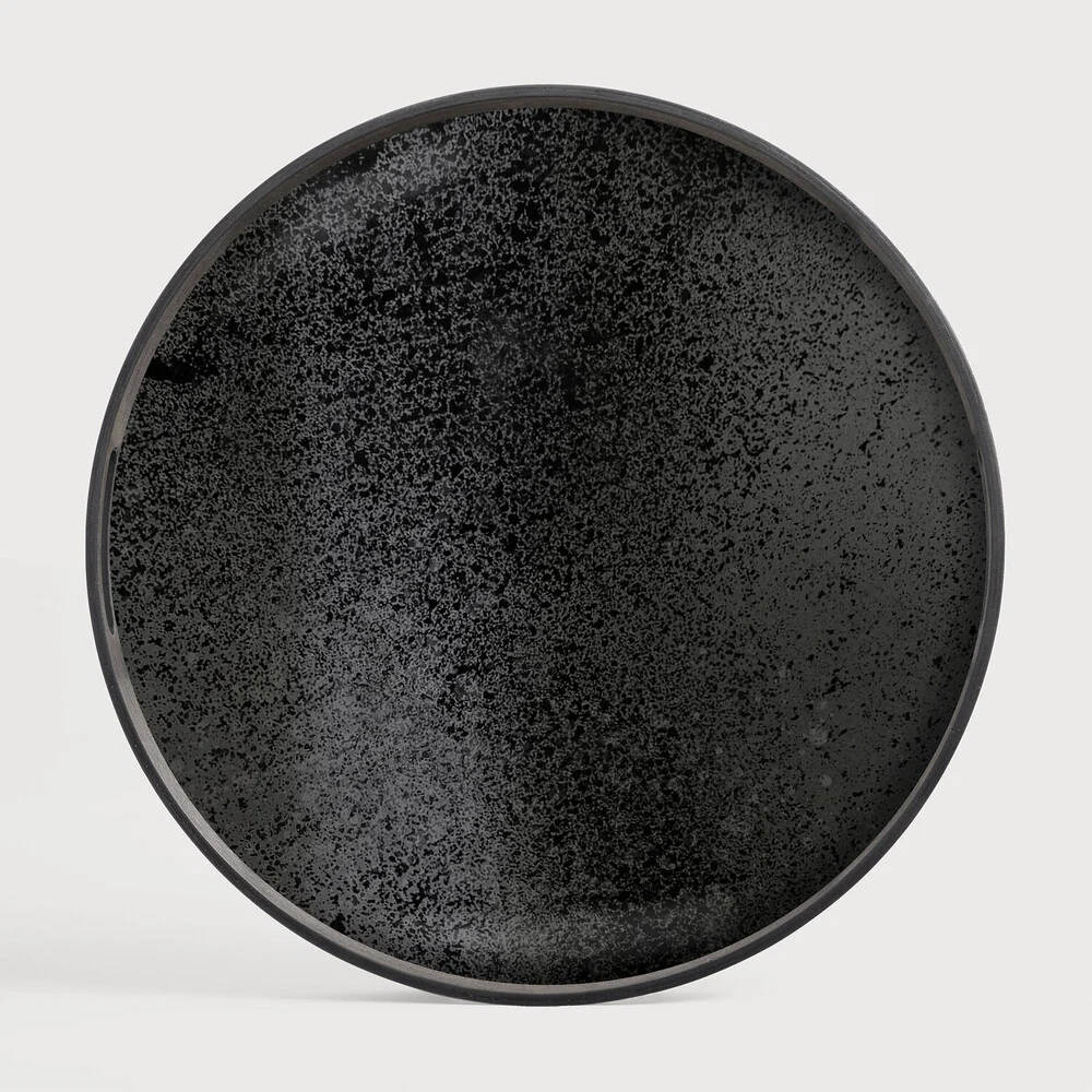 Comfortable Round Charcoal Aged Mirror Tray Small Smart