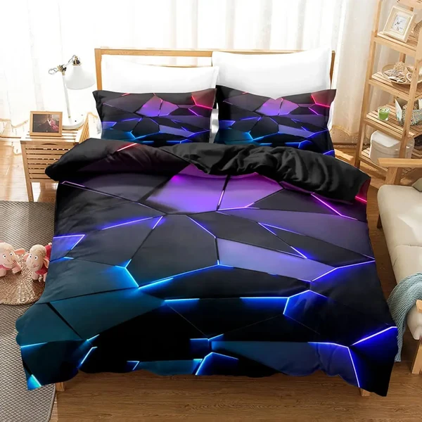 Fine Colorful Glowing Polygonal Quilt Cover Genuine
