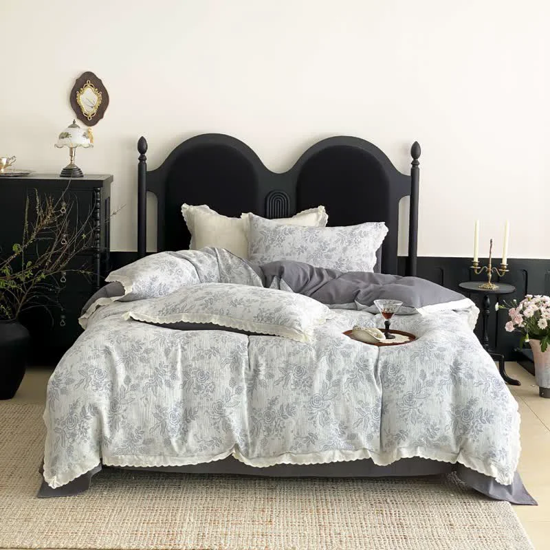 Trusted Ownkoti Vintage Subtle Rose Cotton Gauze Bedding Set 4PCS Advanced