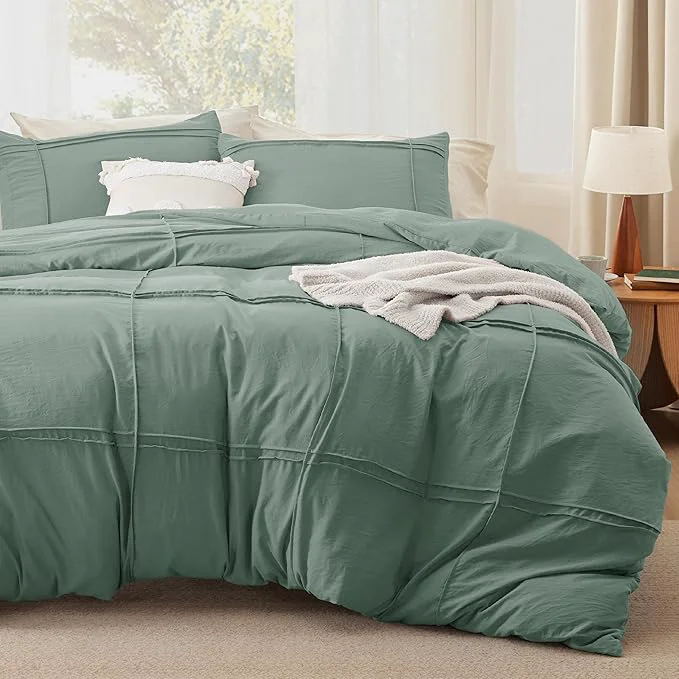 Casual Bedsure Grid Boho Duvet Cover King Size - Shabby Chic Tufted Boho Bedding Set 3 Pieces Shabby Chic Home Bedding for All Seasons Includes 1 King Duvet Cover amp 2 Pillowcases Green 104 quot x 90 quot Specialty