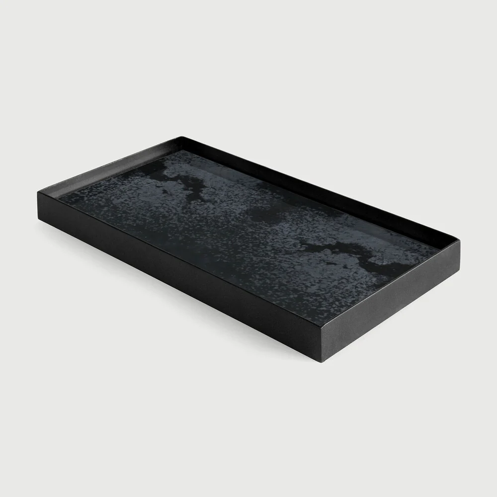 Safe Rectangular Charcoal Aged Mirror Valet Tray Medium Sophisticated