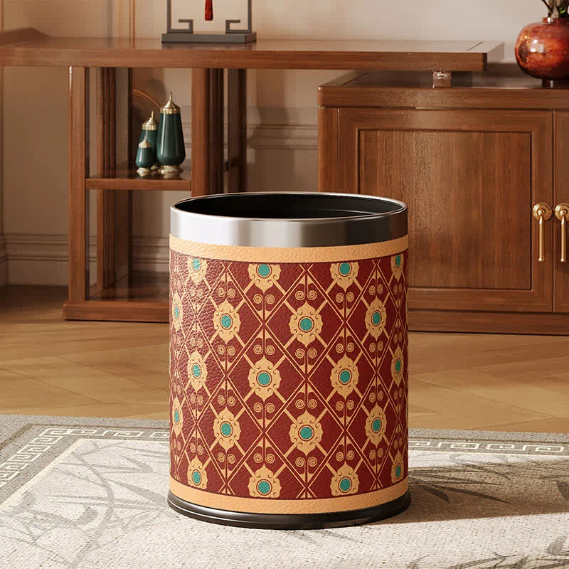 World-Class Ownkoti Elegant Oriental Lattice Leather Waste Bin Green