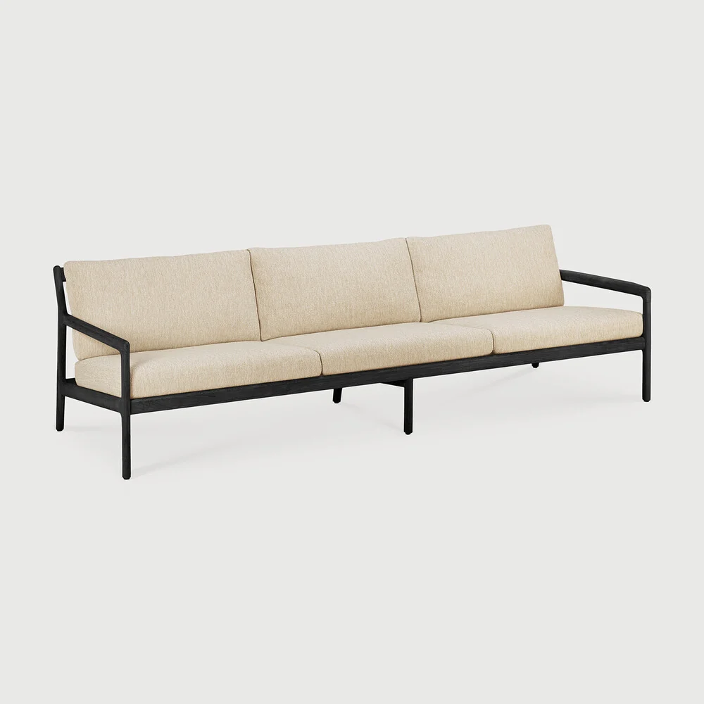 Premium Jack Solid Black Teak Outdoor 3 Seater Sofa Natural Fabric Optimized