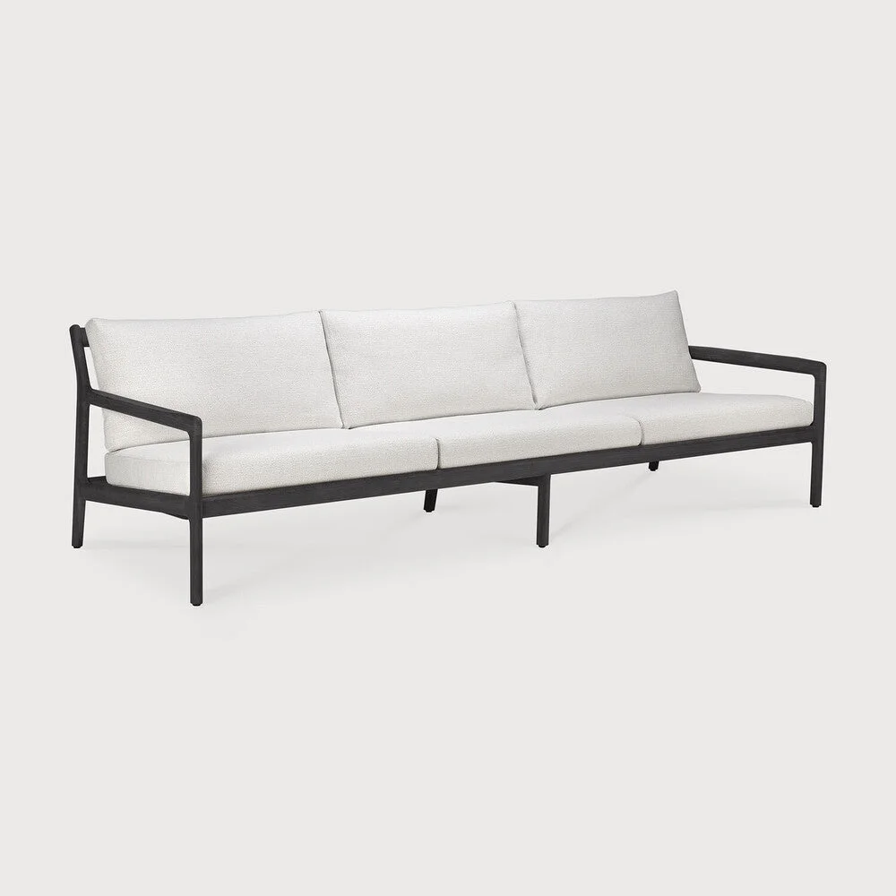 Unique Jack Solid Black Teak Outdoor 3 Seater Sofa Off White Fabric Durable