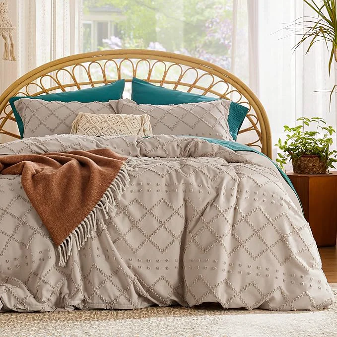 Stylish Bedsure Boho Duvet Cover King Size - Khaki Breathable amp Soft Boho Bedding Machine Washable Comforter Cover for All Seasons Includes 1 Duvet Cover 104 quot x90 quot with 2 Pillow Shams amp Zipper Closure Fine Crafted