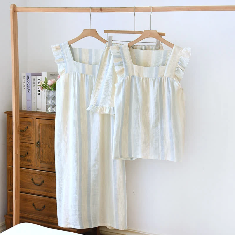 Outstanding Ownkoti Cotton Gauze Striped Ruffle Trim Tank Loungewear Smart