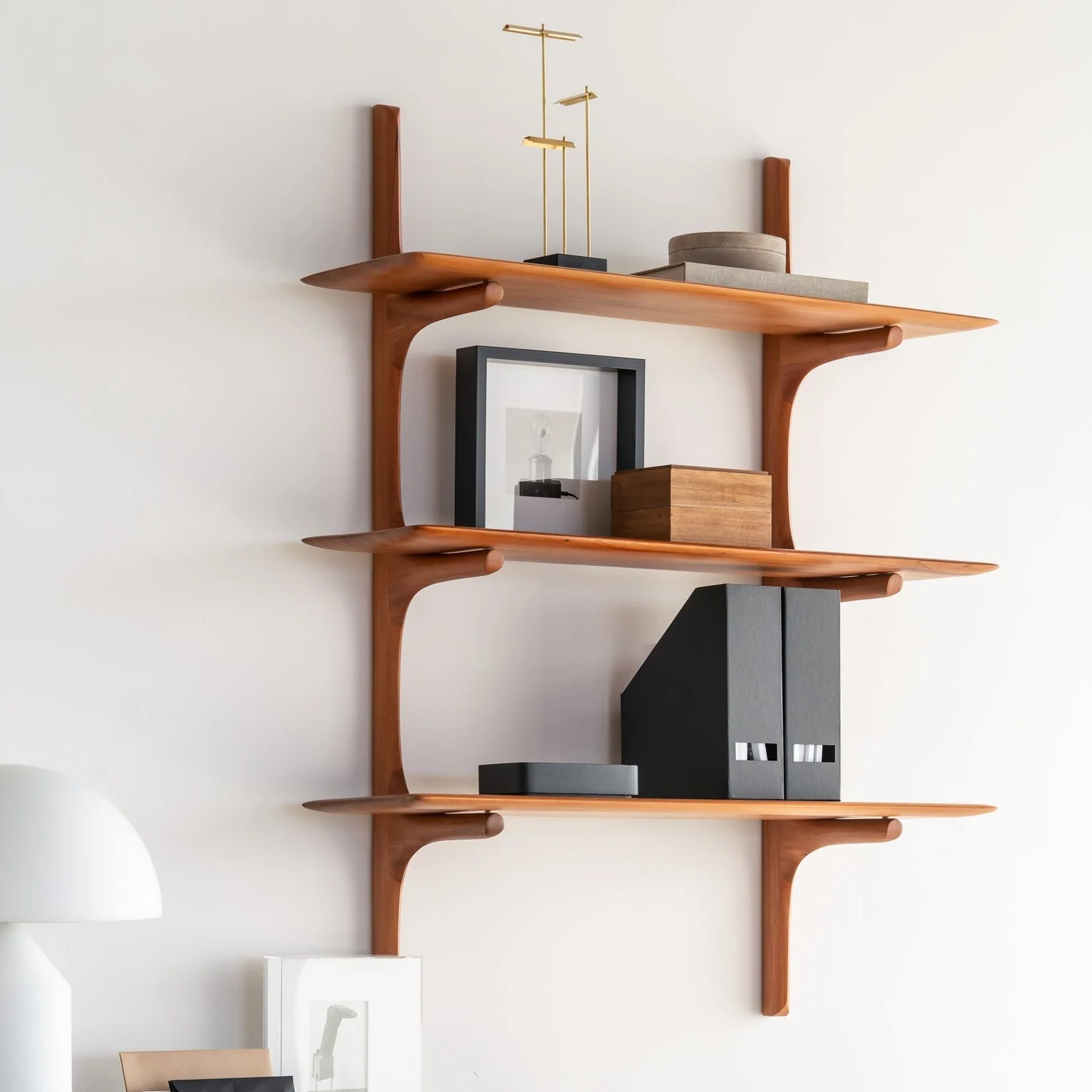 User-Friendly Pi Mahogany Wall Shelf 3 Shelves Modern
