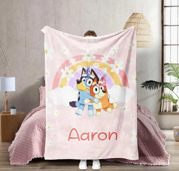 Sophisticated Bluey Dog Custom Name Blanket Crafted