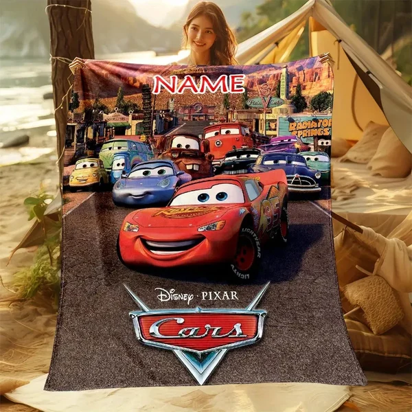 Trendy Customized Name Disney Car Print Blanket Reusable