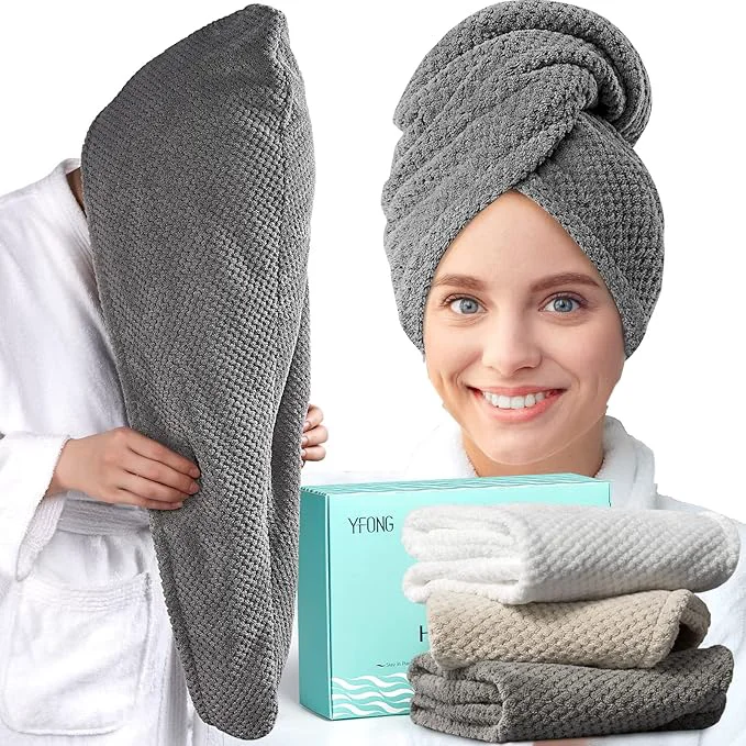 Sophisticated YFONG 3 Pack Large Microfiber Hair Towel Wrap Thick Hair Super Absorbent Hair Unique