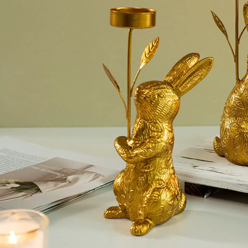 Lightweight Ownkoti Easter Golden Bunny Candle Holder Decor High-Performance