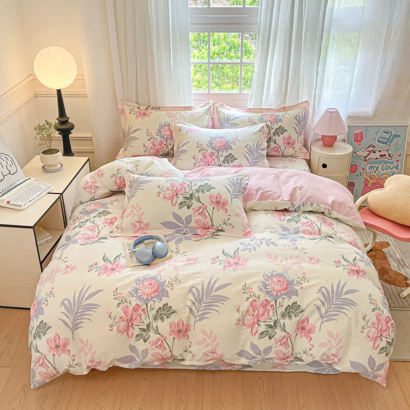 Crafted Ownkoti Pastoral Floral amp Leaf Cotton Bedding Set 4PCS Trendy