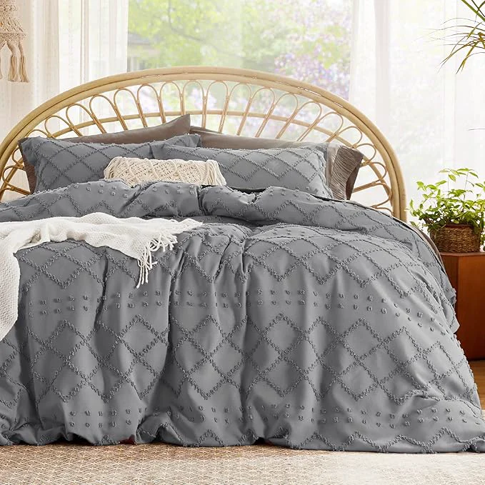 Fine Bedsure Boho Duvet Cover Queen Size - Grey Breathable amp Soft Boho Bedding Machine Washable Comforter Cover for All Seasons Includes 1 Duvet Cover 90 quot x90 quot with 2 Pillow Shams amp Zipper Closure Safe