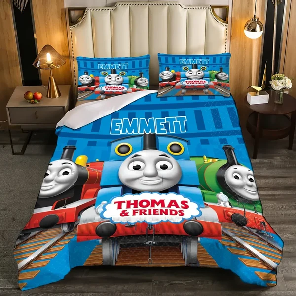 Stylish Personalized Thomas amp Friends Train Duvet Cover – Custom Name Kids Bedding Set Reusable