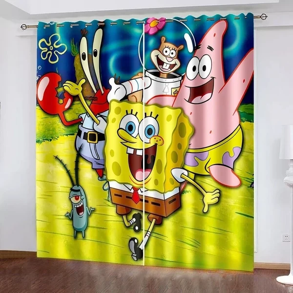 Excellent SpongeBob Kids Cartoon Curtains – Blackout Bedroom amp Playroom Window Drapes Eco-Friendly