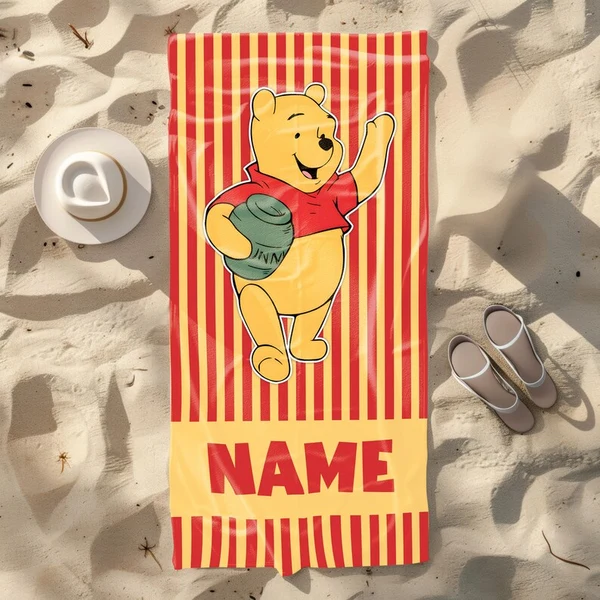 Innovative Custom Winnie the Pooh Beach Towel with Name – Personalized Kids Towel Green