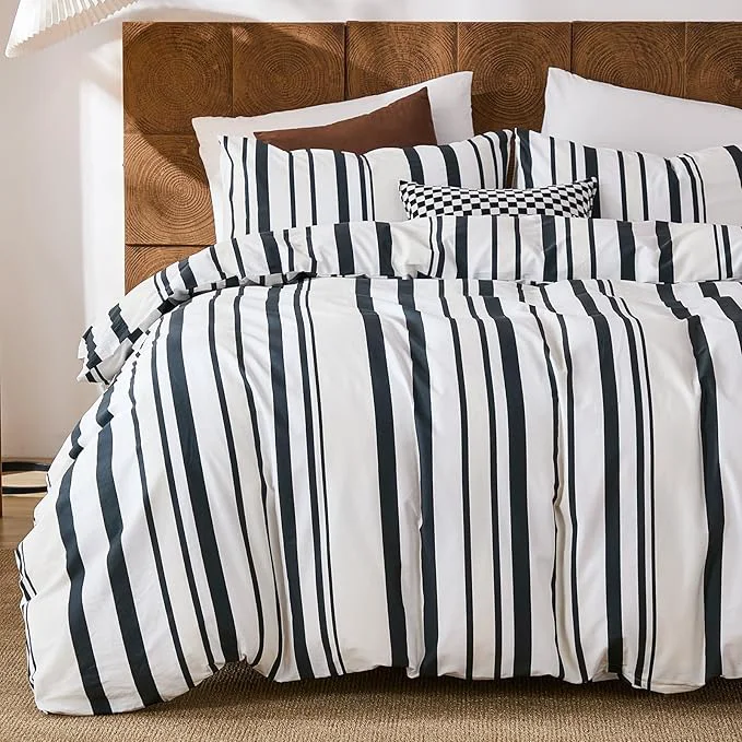 Easy-to-Use Merryword Black and White Striped Duvet Cover Set King Size - Cotton Duvet Cover Set with Vertical Stripe Design Soft Breathable Comforter Cover for All Seasons Next-Generation
