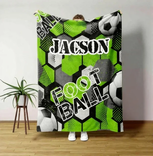 Reusable Personalized Soccer Blanket – Custom Name Flannel Throw for Kids amp Adults Long-Lasting