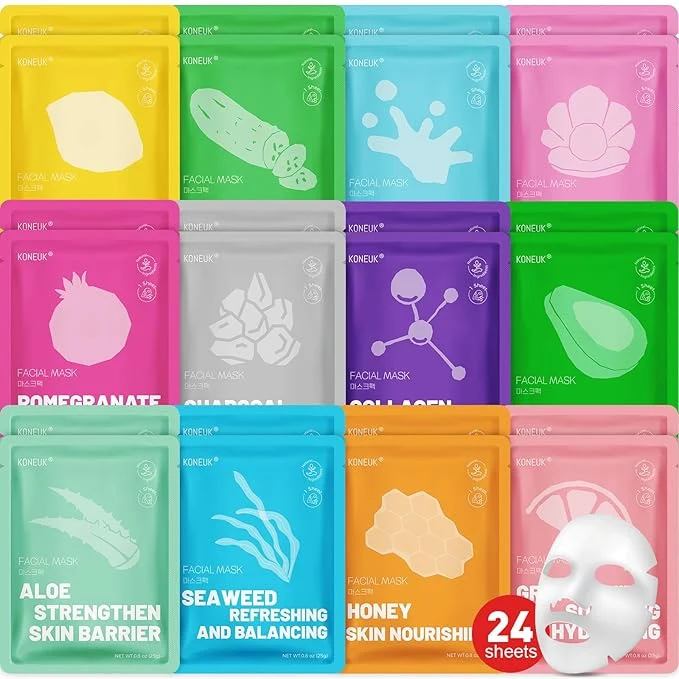 Responsible KONEUK 24 Pack Sheet Hydrating Face Masks Skincare Soothing Moisturizing Fast