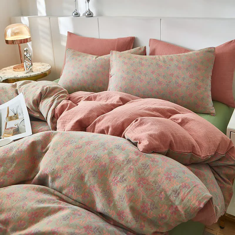 Efficient Ownkoti Cottage Floral amp Leaf Cotton Double Gauze Bedding Professional