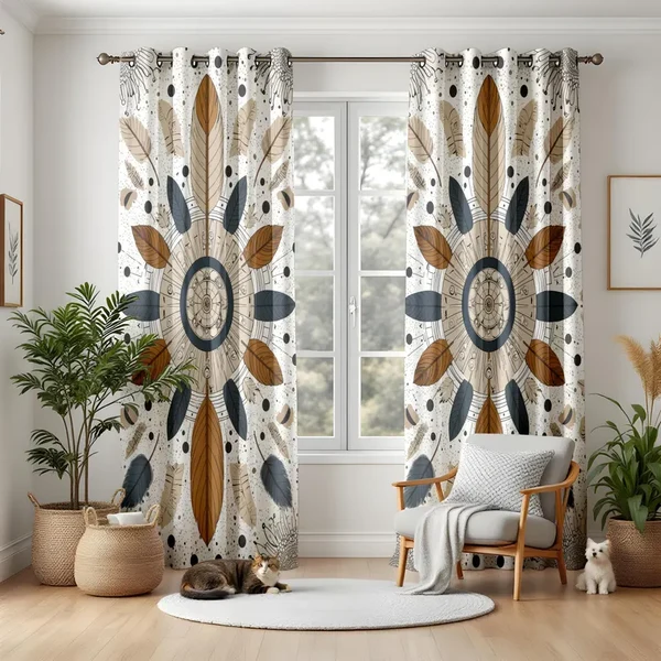 Exclusive Boho Feather Mandala Curtains Dreamcatcher Thermal Drapes for Bedroom amp Living Room Eco-Friendly