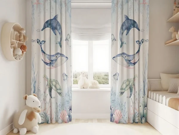 Consistent Ocean Animals Kids Nursery Curtains – Watercolor Sea Horse amp Turtle for Boys amp Girls Room Flexible