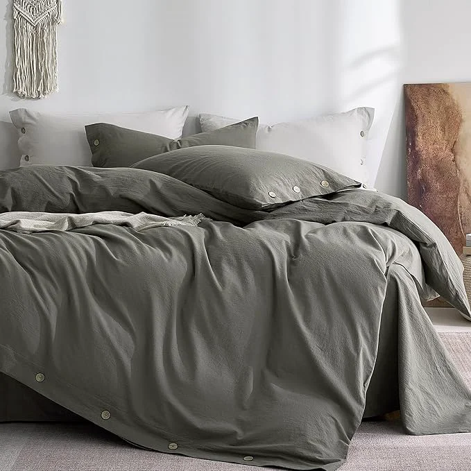Fine Crafted JELLYMONI Washed Cotton Duvet Cover Twin – Soft Breathable Linen-Look Bedding with Natural Wrinkle Texture Button Closure 2-Piece Set Dark Grey 68 quot x90 quot Certified