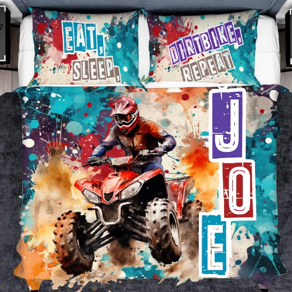 Soft Quad Bike Personalized Doona Cover Set – Custom ATV Bedding for Kids Teens amp Adventure Lovers Lightweight