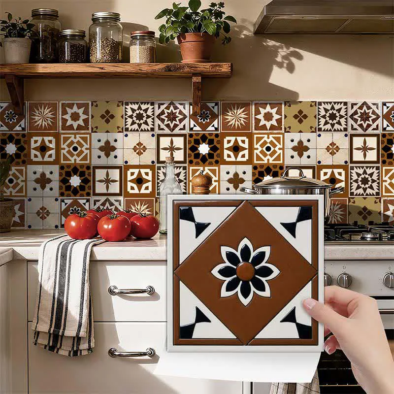 User-Friendly Ownkoti Brown Geometric Peel and Stick Wall Sticker 24PCS Optimized