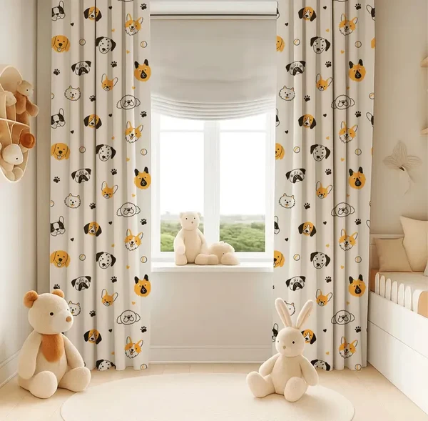 Solid Dog Print Curtains for Kids Room – Cartoon Puppy Drapes for Nursery amp Playroom Decor Environmentally Friendly