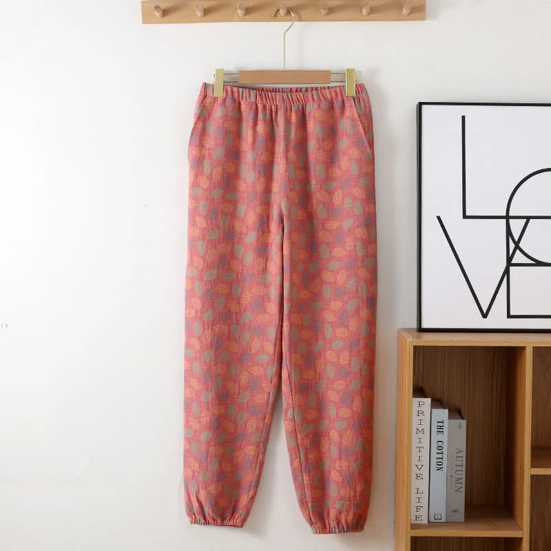 Outstanding Ownkoti Leaf Cotton Gauze Jogger Pajama Pants Recyclable