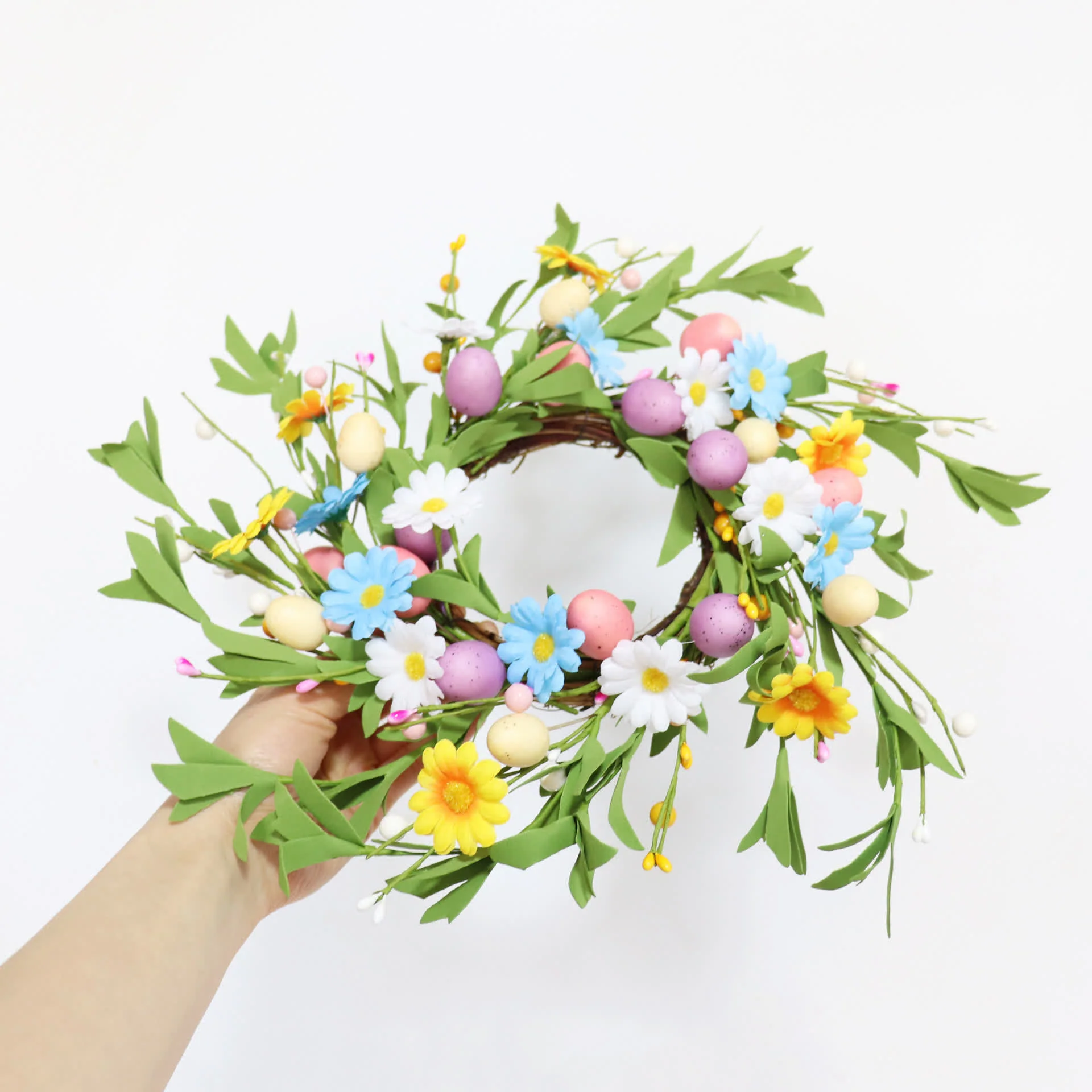 Original Ownkoti Easter Egg Candle Ring Wreath with Wildflowers Expertly Made