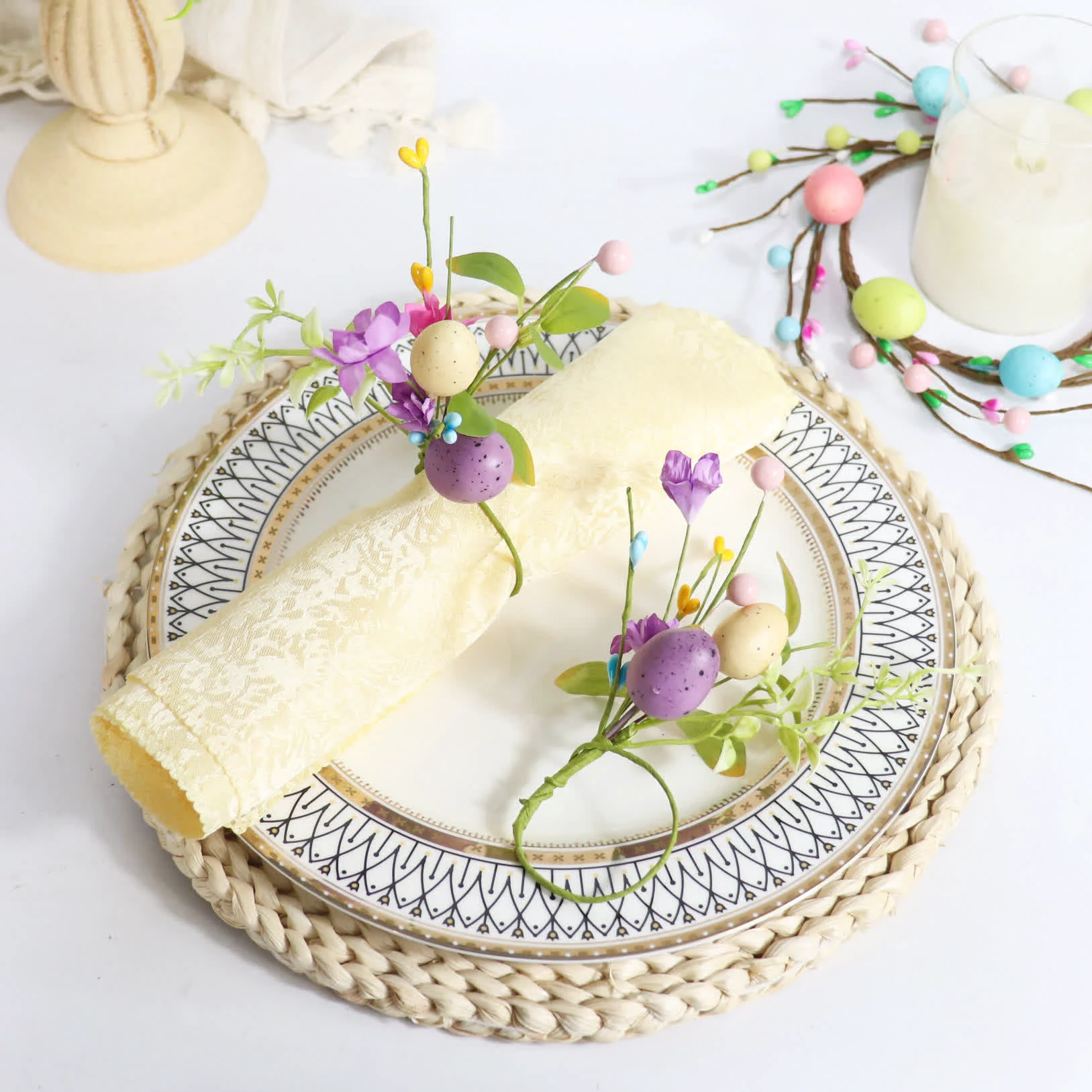 Casual Ownkoti Easter Egg Faux Flower Napkin Rings Set Exceptional