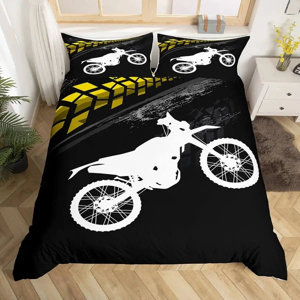 Genuine Dirt Bike Duvet Cover – Motocross Rider Extreme Sports Bedding Set for Boys amp Adults Stylish