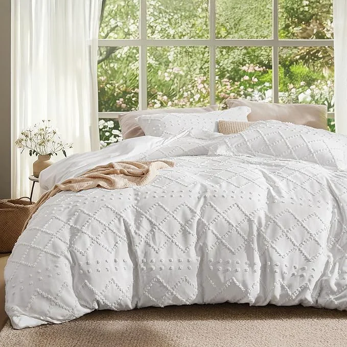 Authentic Bedsure Boho Duvet Cover Queen Size - White Breathable amp Soft Boho Bedding Machine Washable Comforter Cover for All Seasons Includes 1 Duvet Cover 90 quot x90 quot with 2 Pillow Shams amp Zipper Closure Premium Material