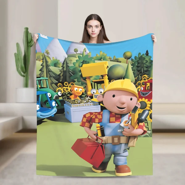 Minimalist Bob the Builder Throw Blanket – Cute Soft Microfiber Sofa amp Bed Blanket for Kids Dependable