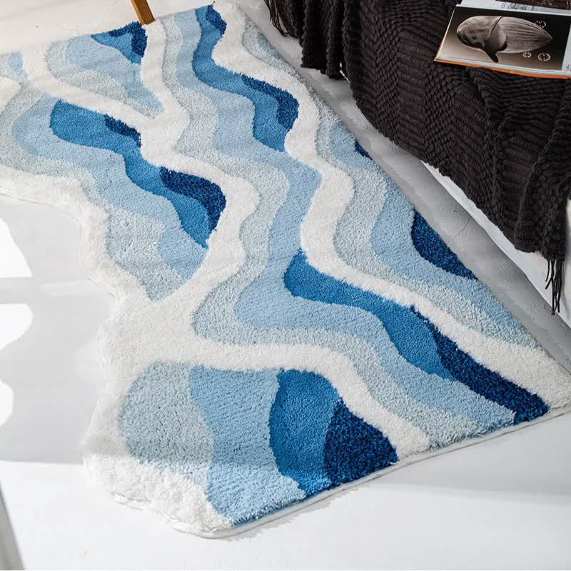 Reliable Ownkoti 3D Coastal Wave Flocked Rug Relaxed