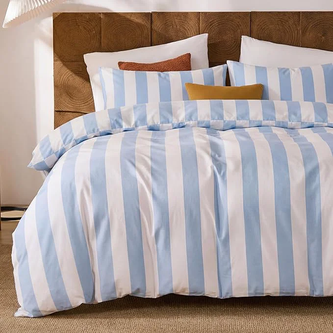 Casual Merryword Blue and White Striped Duvet Cover Set King Size Cotton Bedding Set with Zipper Closure amp 8 Corner Ties Luxury Linen Like Bedding Soft Breathable Comforter Cover for All Seasons Expertly Made