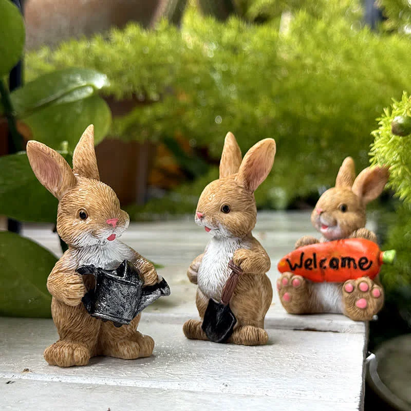 Fine Ownkoti 3PCS Miniature Gardening Bunny Figurines Original Design