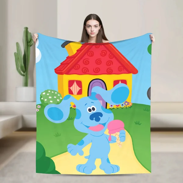 Responsible Blue s Clues Blanket – Soft Cartoon Flannel Throw for Kids Bedroom Natural